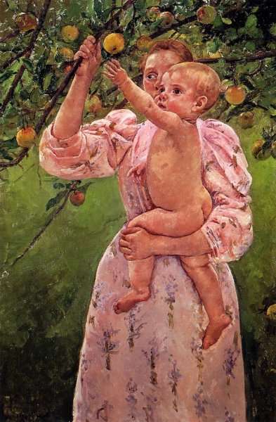 Baby Reaching For An Apple Aka Child Picking Fruit by Mary Cassatt