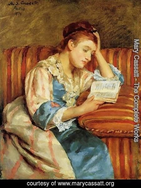 Mary Cassatt - Mrs. Duffee Seated on a Striped Sofa, Reading