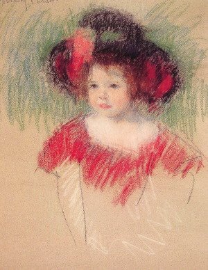 Mary Cassatt - Margot In Big Bonnett And Red Dress