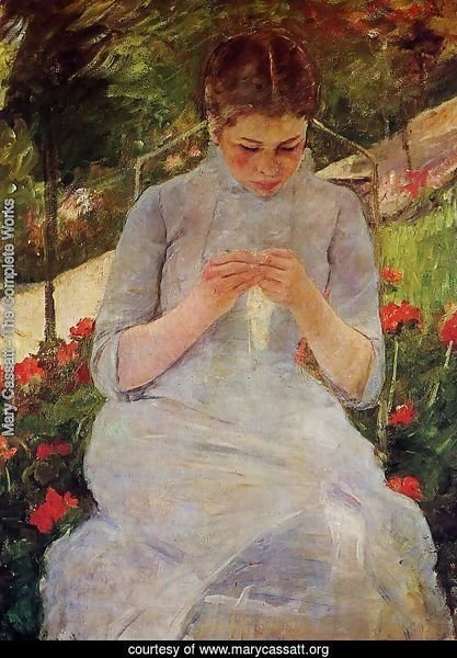 Young Woman Sewing in the garden, c.1880-82