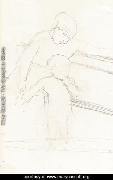 Sketch of Nurse Seated on a Bench, Baby Standing Beside Her