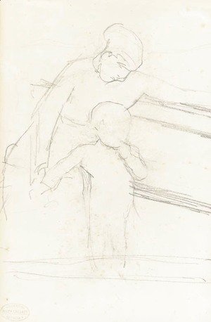 Mary Cassatt - Sketch of Nurse Seated on a Bench, Baby Standing Beside Her