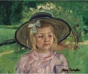 Little Girl In A Stiff, Round Hat, Looking To Right In A Sunny Garden