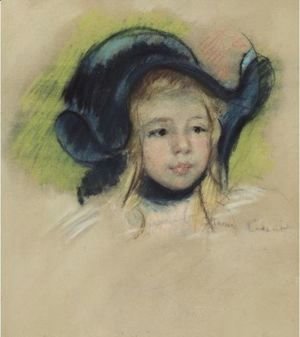 Mary Cassatt - Head Of Simone In A Green Bonnet With Wavy Brim