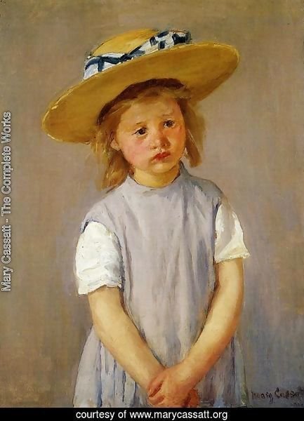 Little Girl In A Big Straw Hat And A Pinnafore