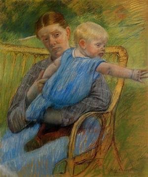 Mary Cassatt - Mathilde Holding A Baby Who Reaches Out To The Right