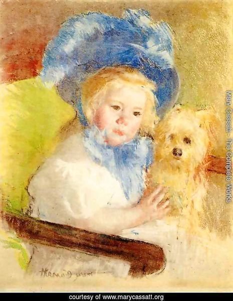 Simone In A Large Plumed Hat  Seated  Holding A Griffon Dog
