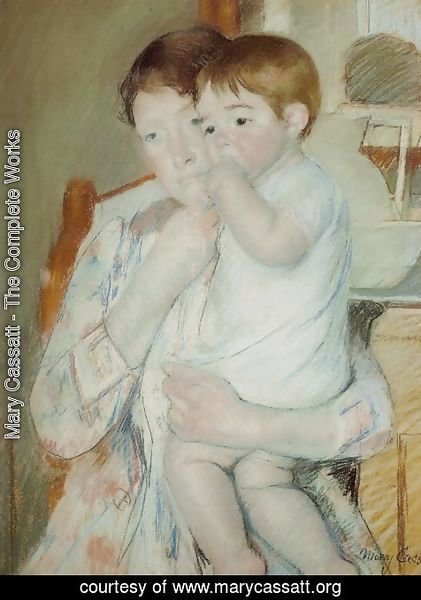 Mary Cassatt - Mother and Child Against a Green Background or Maternity