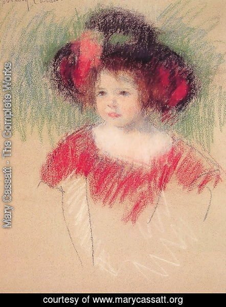 Mary Cassatt - Margot In Big Bonnett And Red Dress