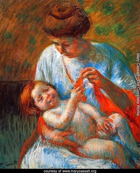 Baby Lying on His Mother's Lap, Reaching to Hold a Scarf