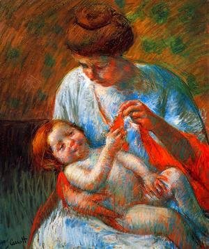 Mary Cassatt - Baby Lying on His Mother's Lap, Reaching to Hold a Scarf