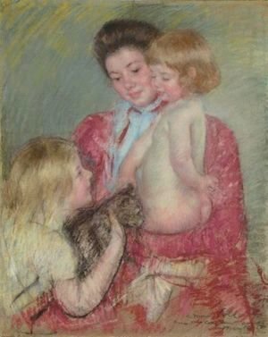 Mary Cassatt - Reine Lefebvre With Blond Baby And Sara Holding A Cat (Maternite)