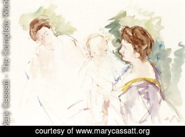 Mary Cassatt - Deux Meres Et Un Enfant Dans Un Bateau
