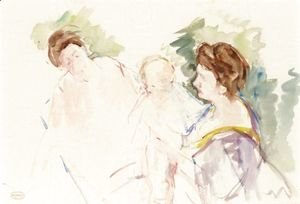 Mary Cassatt - Deux Meres Et Un Enfant Dans Un Bateau