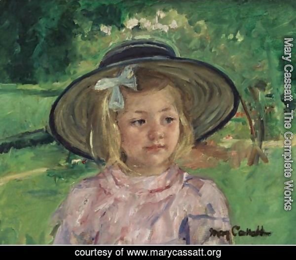 Little Girl In A Stiff, Round Hat, Looking To Right In A Sunny Garden