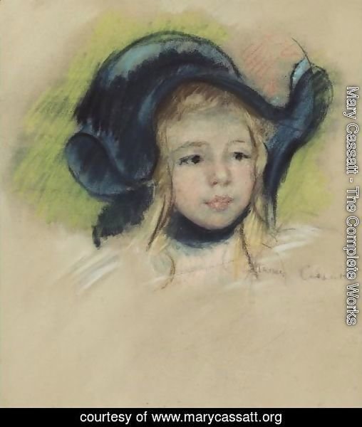 Head Of Simone In A Green Bonnet With Wavy Brim