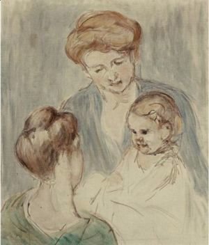 Mary Cassatt - Bebe Souriant A Deux Jeunes Femmes