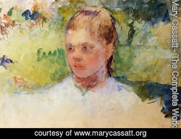 Mary Cassatt - Girls Head   Green Background