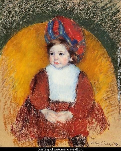 Margot In A Dark Red Costume Seated On A Round Backed Chair