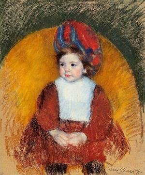 Mary Cassatt - Margot In A Dark Red Costume Seated On A Round Backed Chair