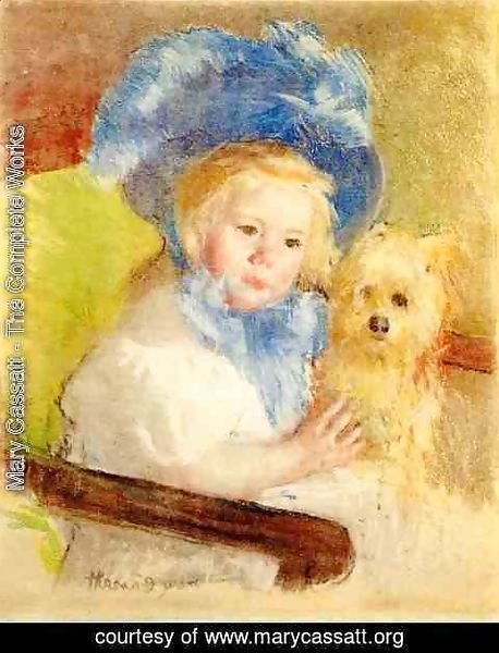 Mary Cassatt - Simone In A Large Plumed Hat  Seated  Holding A Griffon Dog
