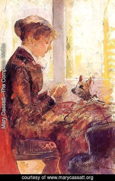 Mary Cassatt - Woman By A Window Feeding Her Dog