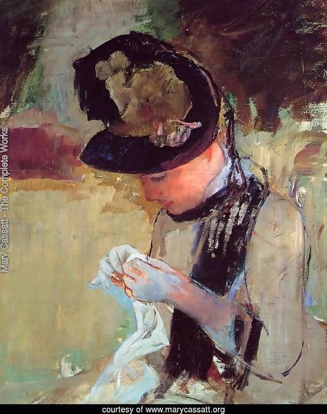 Young Woman Sewing In The Garden